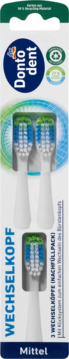 Зубна щітка зі змінною насадкою Dontodent Wechselkopf Mittel, 3 шт, фото 1