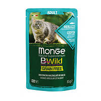 Monge Cat Wet Bwild Grain Free консерва для котов с треской и креветками (кусочки в соусе) 85 г