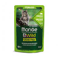 Monge Cat Wet Bwild Grain Free Sterilised консерва для стерилизованных котов из мяса кабана с овощами (кусочки