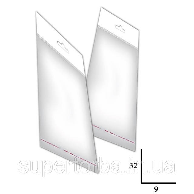 Пакет прозорий п/п єврослот 3,5см з липким краєм розмір 9х32+4 щільність 25 мкр 1000 шт/уп., фото 1