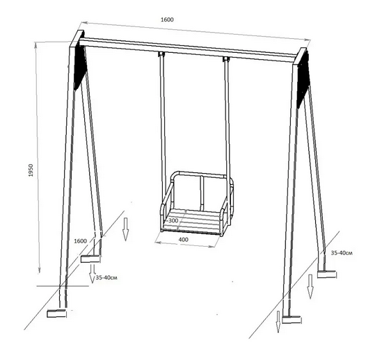 Размеры качели Dali-727