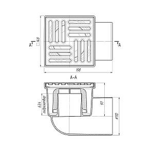 Трап ANIplast з горизонтальним випуском 110 мм, з решіткою 15х15 см TA1112EU, фото 2