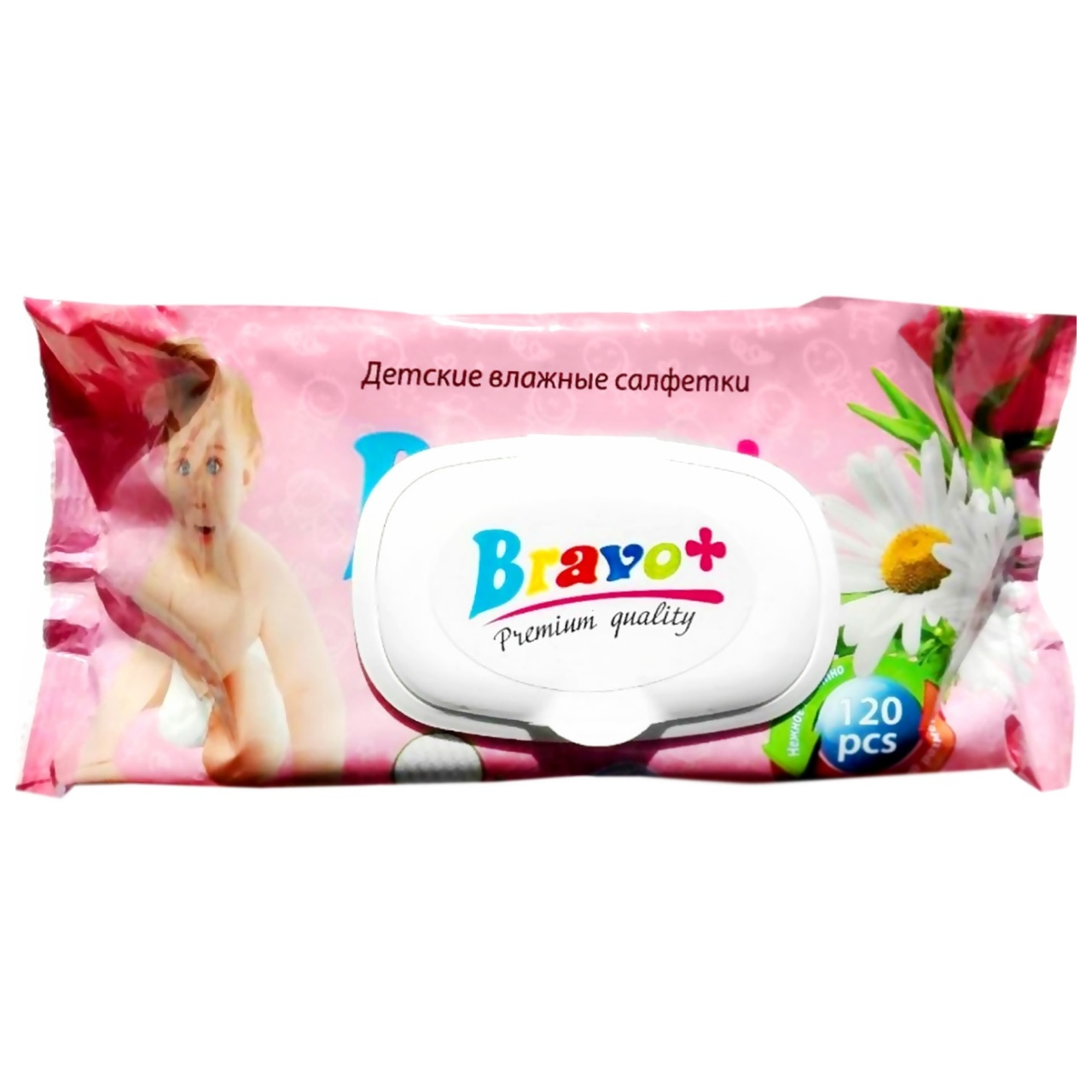 Серветки вологі дитячі Bravo 120 шт з клапаном