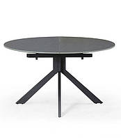 Стол обеденный раскладной АСТИ серый мат/ноги черные 110-150x110x76 (керамика+металл)
