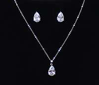 Весільне кольє з каменем циркон BLAGOY-ART - KN10001-1 гальваничне покриття білим золотом 18К