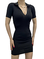 Женское платье поло, 42-48 (единый), черный, ткань рубчик, хорошо тянется, держит форму