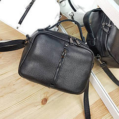 Маленька чорна жіноча сумка через плече з натуральної шкіри, Шкіряна практична міні сумочка крос боді