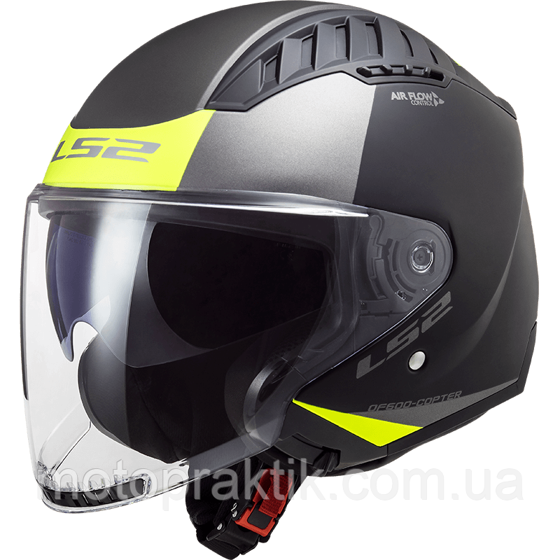 LS2 OF600 Copter Urbane Matt Black H-V Yellow, XS Мотошолом лицевик з окулярами
