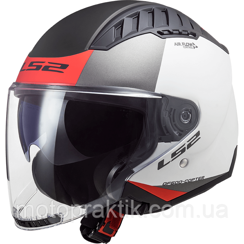 LS2 OF600 Copter Urbane Matt White Red, XS Мотошолом лицевик з окулярами