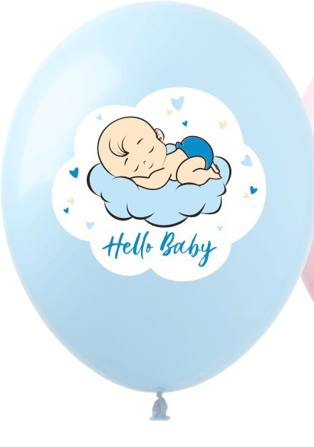 Латексні повітряні кулі Show Hello, Baby Хлопчик блакитний, кулі на виписку з пологового будинку, 12" 30 см, 5 шт