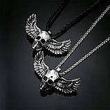 Чоловічий жіночий кулон ланцюжок череп із крилами прикрашання біжутерія хром, фото 3