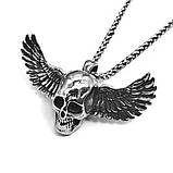 Чоловічий жіночий кулон ланцюжок череп із крилами прикрашання біжутерія хром, фото 6