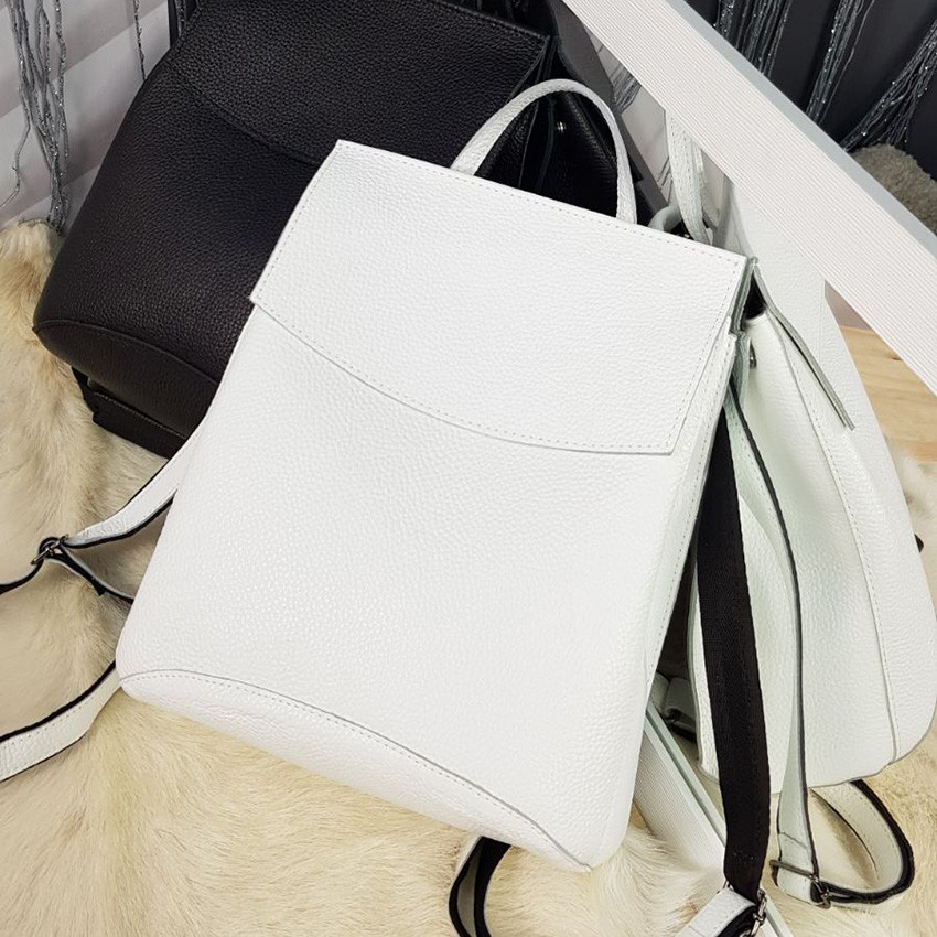 Білий жіночий рюкзак молодіжний з натуральної шкіри, Міська шкіряна сумка рюкзак трансформер через плече
