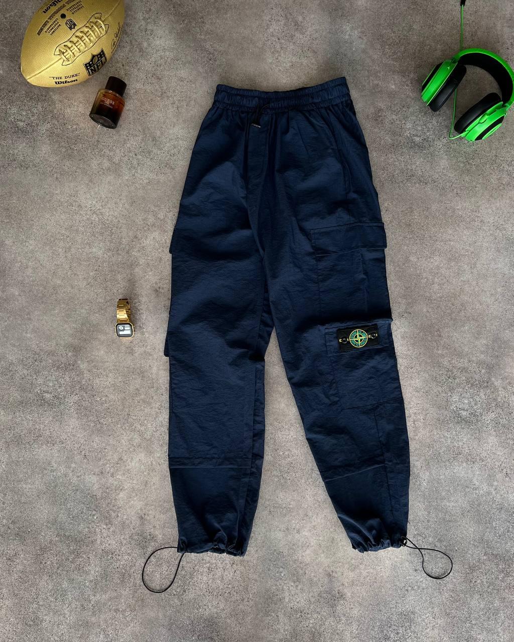 Чоловічі штани карго ОВЕРСАЙЗ на затяжках Stone Island M1576 темно-сині, фото 1