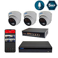 Комплект відеоспостереження на 3 купольні 5 МП IP-камери SEVEN IP-7215W3-5MP