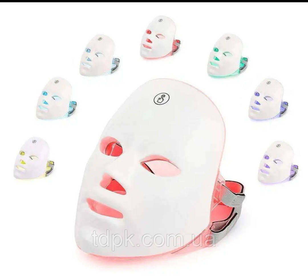 Світлодіодна маска для обличчя 7 кольорів, фототерапія. Омолодження, відбілюванн,я від зморшок.