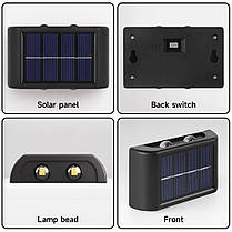 Ліхтар вуличний з сонячною батареїю, на 4 світлодіода, автономний, для декору територій,  двохсторонній, фото 3