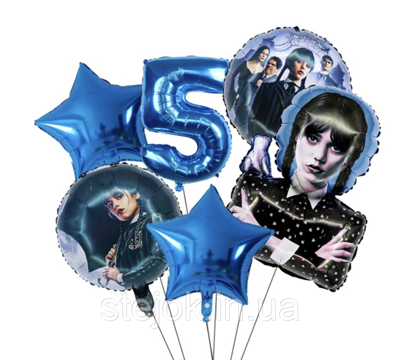 Набір куль для дитячого дня народження "Венздей" із синьою цифрою, фото 1