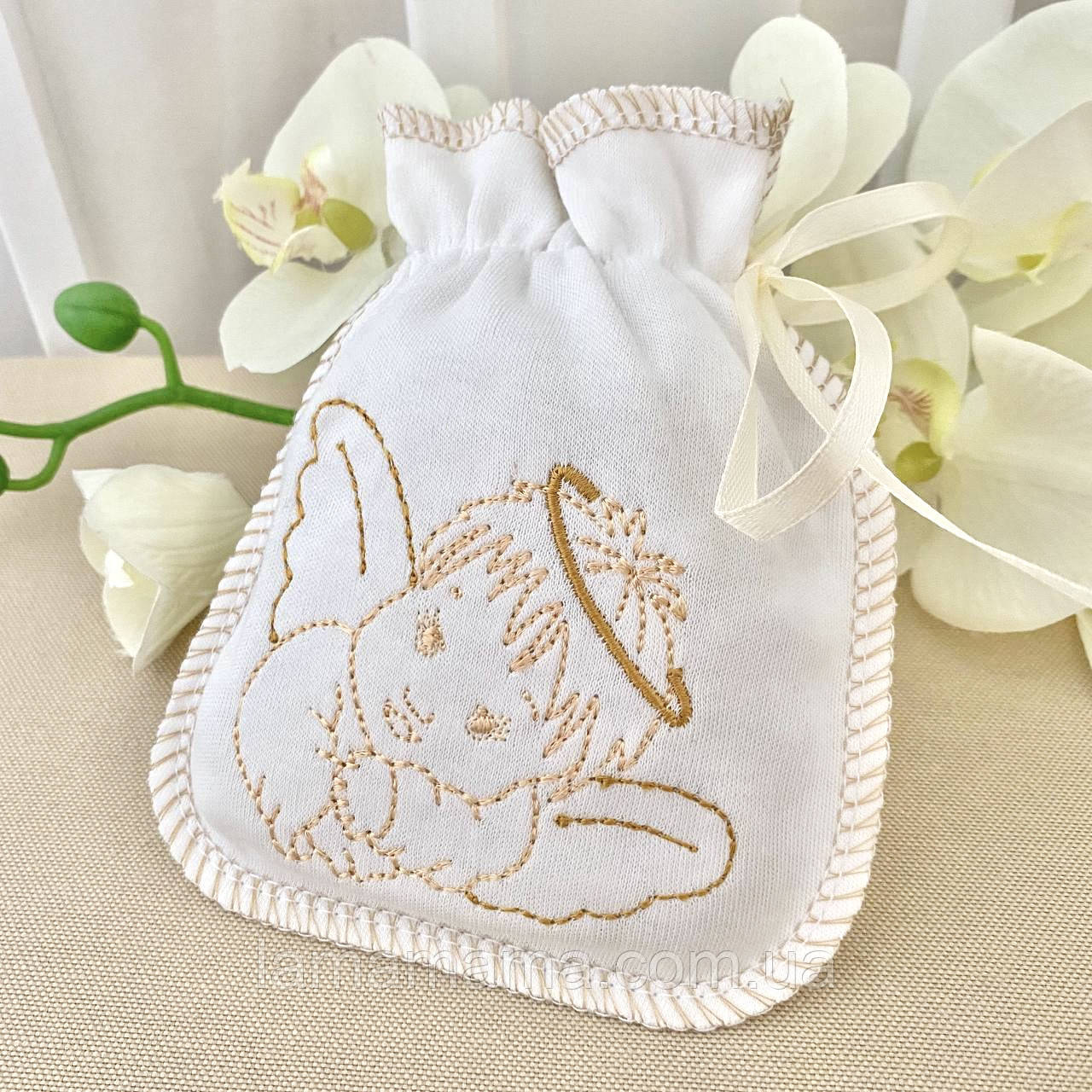 Хрестильний мішечок для першого локона "Маленькі янголята" Молочний/Золото Betis, фото 1