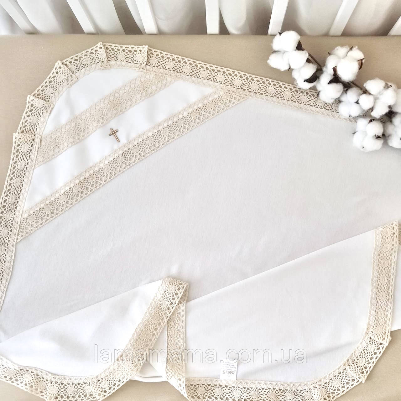 Крижма трикотажна для хрещення "Натхнення-2" 75х80 см Інтерлок Молочний, фото 1