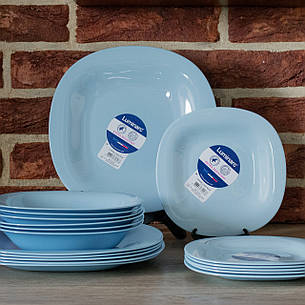 Набір квадратних тарілок Luminarc Carine light blue 18 предметів у тих тарі Блакитний, фото 3