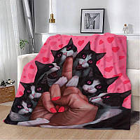 Плюшевый плед Смелые котики Качественное покрывало с 3D рисунком 160х200