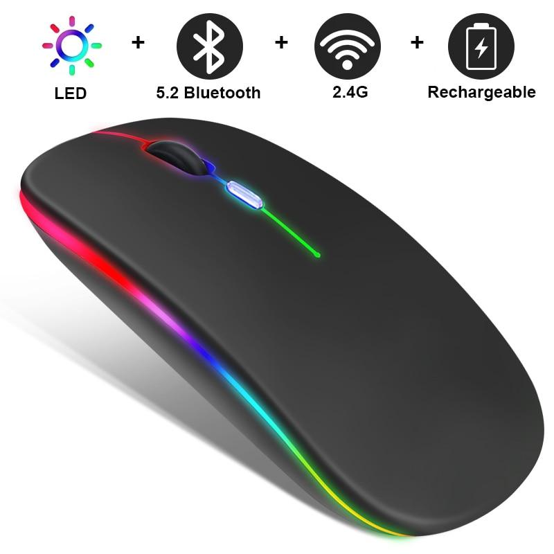 Бездротова безшумна миша BauTech з LED-підсвіткою RGB акумуляторна Bluetooth + 2.4 ГГц тиха, RF-6800, фото 1