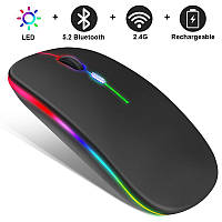 Бездротова безшумна миша BauTech з LED-підсвіткою RGB акумуляторна Bluetooth + 2.4 ГГц тиха, RF-6800