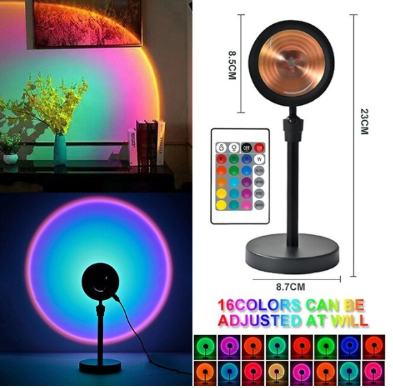 Проєкційна різнобарвна RGB LED-лампа Sunset Lamp з ефектом заходу з пультом, світильник, VEN-212, фото 1