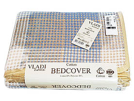 Покривало Vladi бавовняне літнє карта 140*200 полуторне біло-пісочно-сіро-блакитне оптом