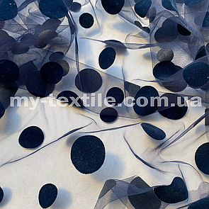 Сітка принт Флок горох 3,5см та 2 см Турція Темно Синій