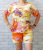 Трикотажный костюм женский, летний комплект для женщин футболка с шортами 48
