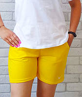 Женские шорты с карманами с вышивкой, трикотажные шортики желтые спортивные
