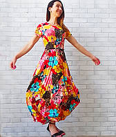 Жіноче плаття спідниця-кльош із коротким рукавом масло, трикотажні сукні для жінок жовтогаряче у квітах