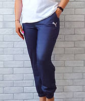 Женские летние штаны джогеры опт синие с вышивкой пума, трикотажные брюки для женщин р.48 52 56 60