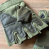 Рукавички тактичні із захистом кістяшок напівпалець олива XL, фото 4