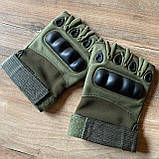 Рукавички тактичні із захистом кістяшок напівпалець олива XL, фото 3