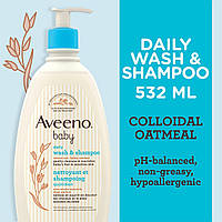 Зволожуючий засіб шампунь для м'якого очищення дитячого тіла та волосся Aveeno Daily wash and shampoo, 532 мл