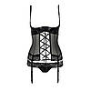 Корсет із відкритою грудьми North Corset black S/M — Passion Exclusive, пажі, трусики, шнурівка, фото 6