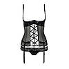 Корсет з відкритою грудьми NORTH COPSET black XXL/XXXL — Passion Exclusive, пажі, трусики, шнурівка, фото 6