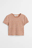 Футболка в рубчик бежевая цветочный принт H&M 146/152см