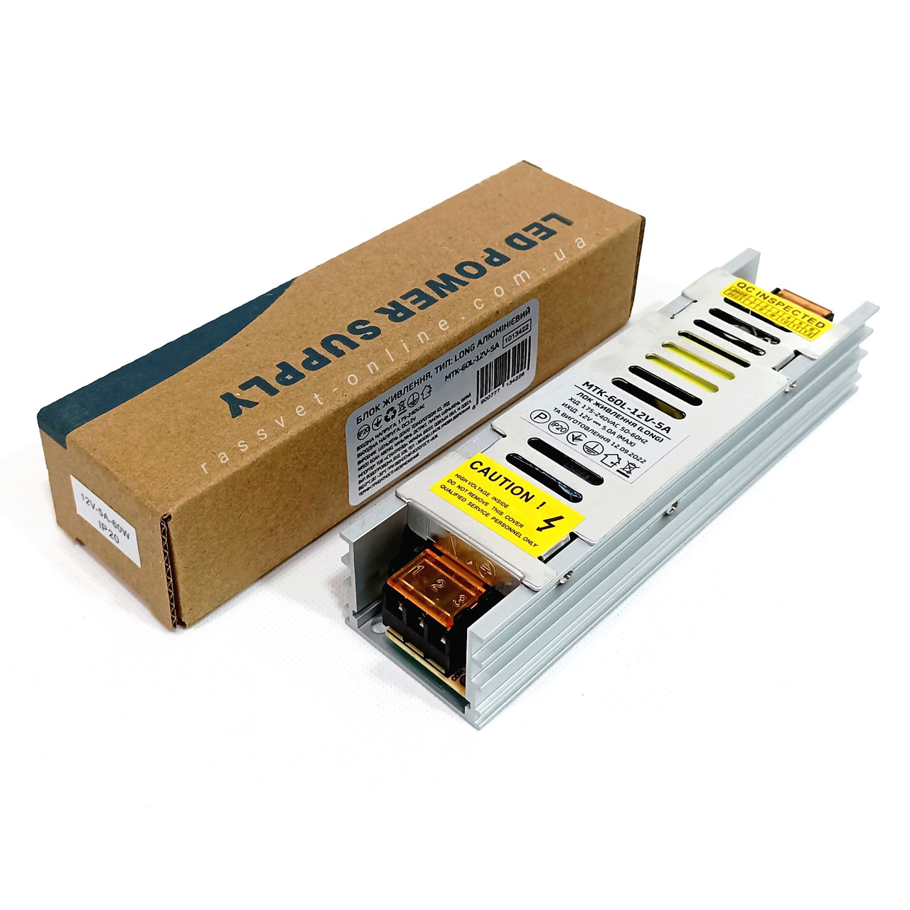 Блок живлення 60W MTK-60L-12 12V 5А LONG алюмінієвий (60Вт 12В 5А) Premium 158×42×30мм для світлодіодної LED стрічки