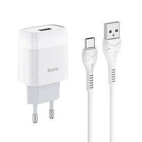 СЗУ блок Hoco C72A Glorious (1USB/ 2.1A) + кабель Type-C білий