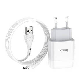 СЗУ блок Hoco C72A Glorious (1USB/ 2.1A) + кабель Type-C білий