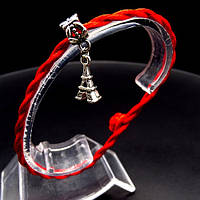 Браслет червона нитка об'єм від сочка з кулоном *Ейфелева вежа* колір металу: срібло, розмір: універсальний