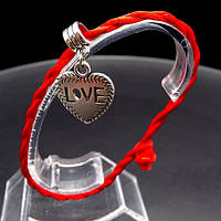 Браслет червона нитка об'єм від сочка з кулоном * Серце LOVE * колір металу: срібло, розмір: універсальний