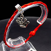 Браслет красная нить оберег от сглаза с кулоном *Корона* цвет металла: серебро, размер: универсальный 12-19см