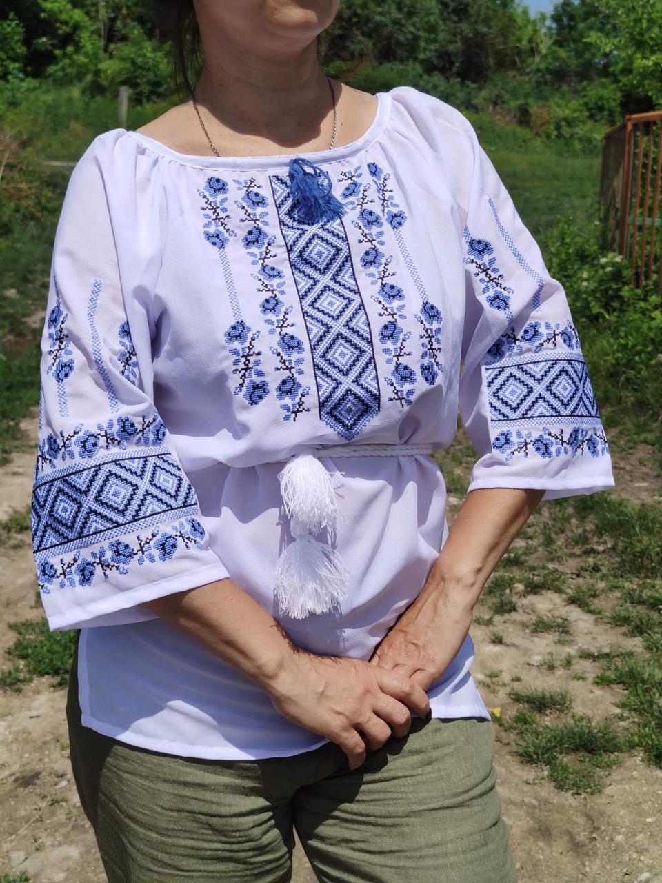 Вишиванка жіноча на шифоні "Цвіт троянд" рукав 3/4, 42-52 р-ри, фото 1