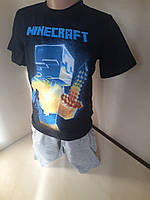 Летний костюм для мальчика подростка футболка шорты Майнкрафт 134 140 146 152