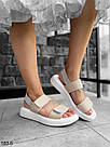 Жіночі шкіряні бежеві босоніжки з липучками на білій підошві  37 р-р, фото 4